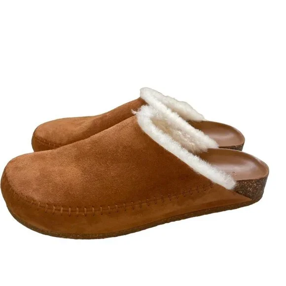 NWOT Jenni Kayne Suede Shearling-Lined Slip On Moc Clog Saddle Brown Size 39 - Picture 6 of 10
